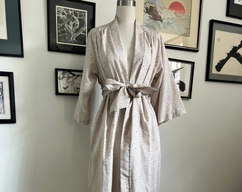 Vintage David Brown Tan Dot Print Robe Maxi Tunic S