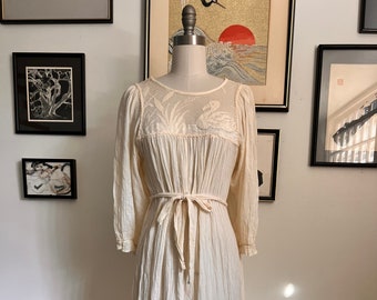 Vintage Cream Cotton Gauze Boho Frock Dress S