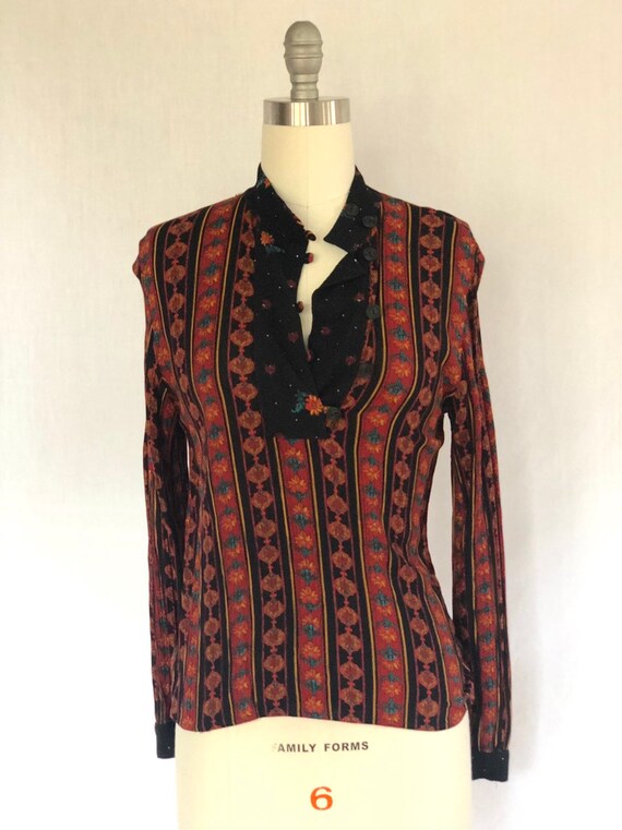 Vtg Carol Little Rust and Black Floral Stripe Boho