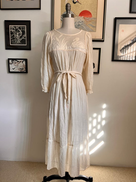 Vintage Cream Cotton Gauze Boho Frock Dress S