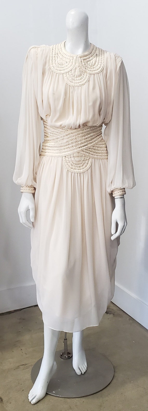 Vtg Rare WAYNE CLARK Cream Skirt Top Silk Beaded Q