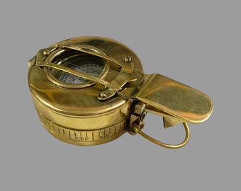 Handmade Brass Military Compass, WWII British Prismatic Pocket Compass
