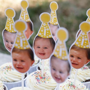 Topper per cupcake a forma di margherita, topper per cupcake con foto di bambini, decorazioni per compleanno a forma di margherita, decorazioni per feste di compleanno a forma di margherita, topper per cupcake per il primo compleanno