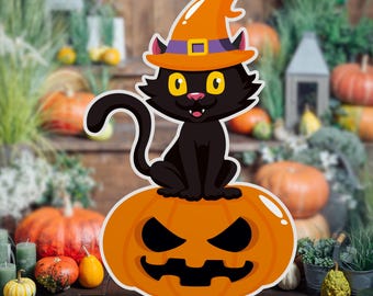Supporto per gatto zucca, cartello ritagliato di Halloween, decorazione zucca, decorazione per feste di Halloween, pannello in schiuma di zucca di Halloween, decorazione per la casa di Halloween