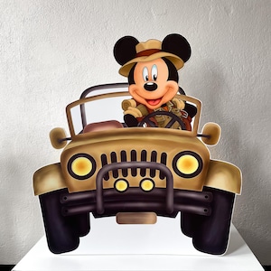 Fiesta de cumpleaños de Mickey Safari, recorte de coche de safari, decoración de fiesta de Mickey Safari, figura de Mickey Safari, accesorio de fiesta de Mickey Safari, temática de safari