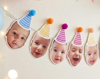 Custom Photo Head Banner, Baby Face Color Birthday Garland, Personalized Birthday Banner, 1st Birthday Party Decor FREE SHIPPING