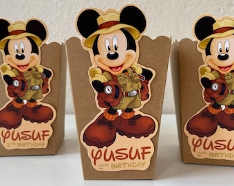 Mickey Safari Party Popcorn Box, Mickey Safari Birthday Treats Box, Mickey Safari Birthday Party Favors Box, 1st Birthday FREE SHIPPING