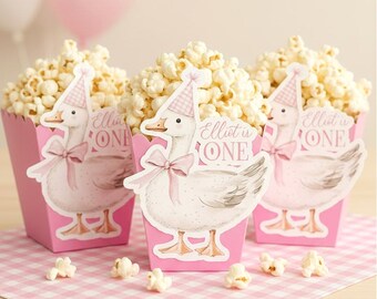Silly Goose 1-årsdagstillbehör | En Silly Goose babyshower-popcornlåda | Lucy Duck festgodislåda