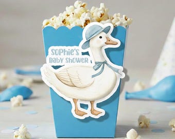 Silly Goose 1-årsdagstillbehör | En Silly Goose babyshower-popcornlåda | Lucy Duck festgodislåda
