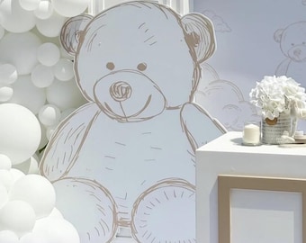 Toile de Jouy Bear Cutouts, Teddy Bear Standee, Chinoiserie Toile de Jouy Baby Shower, Teddy Bear Party Prop, Teddy Bear Birthday Decor