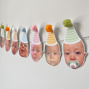 Aangepaste foto gezicht banner, baby gezicht verjaardagsslinger, hoofdslinger, gepersonaliseerde verjaardag banner, 1e verjaardagsfeestje decor GRATIS VERZENDING