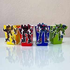 Boîte de pop-corn Transformers Party, boîte de friandises d'anniversaire Rescue Bots, boîte de cadeaux d'anniversaire bourdon, livraison gratuite d'anniversaire de Transformers