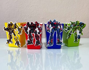 Transformers Party Popcorn Box, Rescue Bots Birthday Treats Box, Bumblebee Birthday Party Favors Box, Transformers Birthday FREE SHIPPING