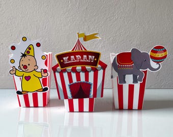 Circus Birthday Popcorn Box, Carnival Favor Boxes, Circus Birthday Party Decorations, Treat Bags, Candy Box, Vintage Circus Decorations