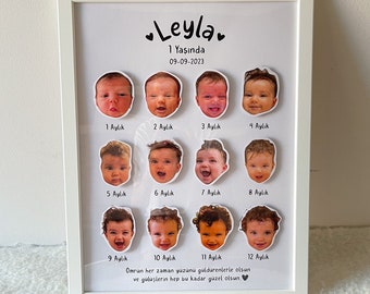 Baby First Year Monthly Milestone Board, Personalized First Year Photo Frame, Custom One Year Photo Board, First Birthday Gift,Baby Birthday