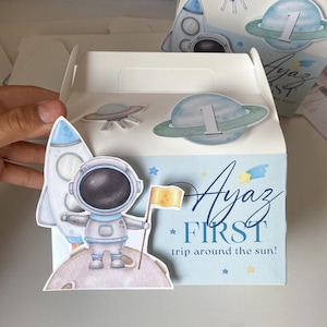 Space Astronaut Gable Box, Astronaut Party Favor Boxes, First Trip Around The Sun Birthday, Space Birthday, Outer Space Party Treat Box