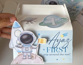 Space Astronaut Gable Box, Astronaut Party Favor Boxes, First Trip Around The Sun Birthday, Space Birthday, Outer Space Party Treat Box