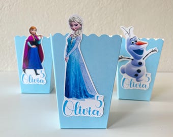 Caja de palomitas de maíz Frozen, decoración para fiestas de Disney, bolsa de golosinas Frozen, bolsa de recuerdos Frozen, decoración para fiestas de Anna y Elsa. ENVÍO GRATIS.