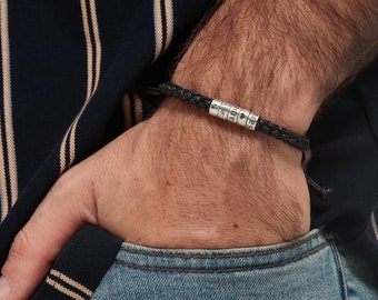 Personalized Braided Leather Bracelet: Sterling Silver Custom Name