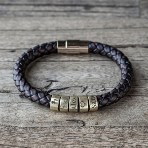 Personalized Leather Bracelet: Custom Name Sterling Silver Beads