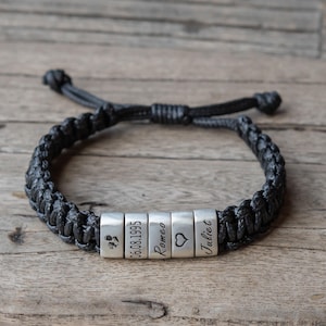 Personalized Woven Leather Bracelet: Custom Name Bead, Adjustable Gift