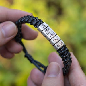 Aangepaste heren gevlochten armband in maat verstelbaar, gepersonaliseerde naam kralenarmband, handgemaakte sieraden, Vaderdag kerstcadeau voor vader echtgenoot