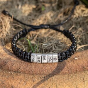 Personalized Leather Braided Bracelet: Custom Name Sterling Silver Beads