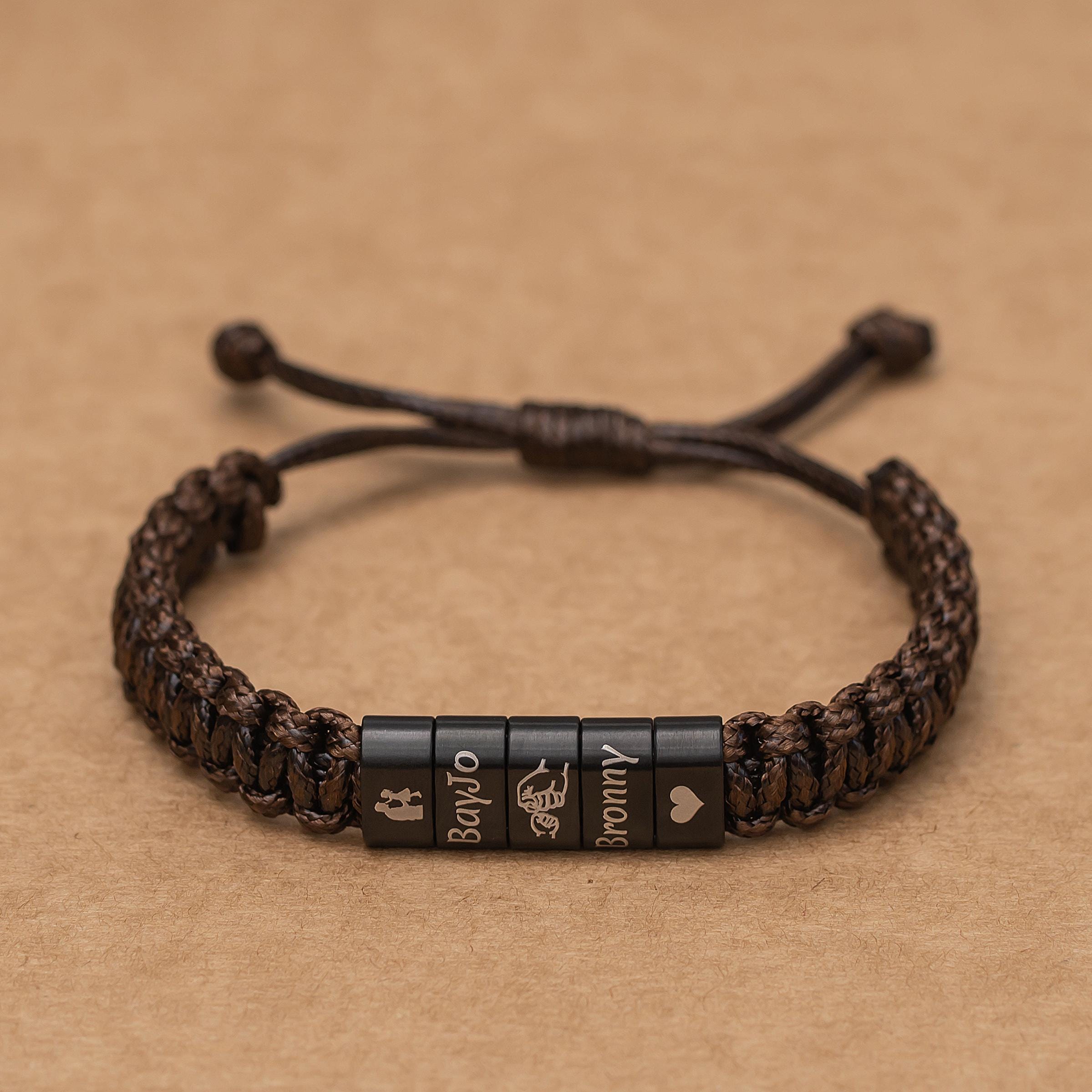 Personalized Leather Cord Bracelet, Custom Name Beads, Gift for