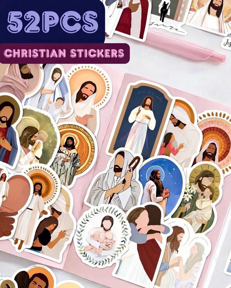 52 Christian Stickers Pack | Jesus & Bible Faith Stickers | Waterproof ...