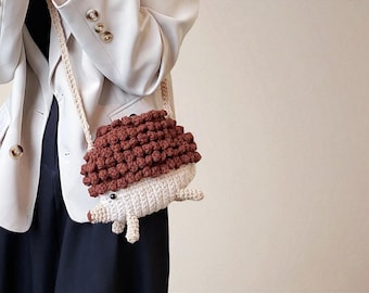 Handmade Knitted Wool Hedgehog Bag: Crochet Crossbody Purse