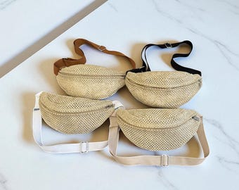 Beach Straw Woven Fanny Pack – Adjustable Waist & Crossbody Belt Bag for Women