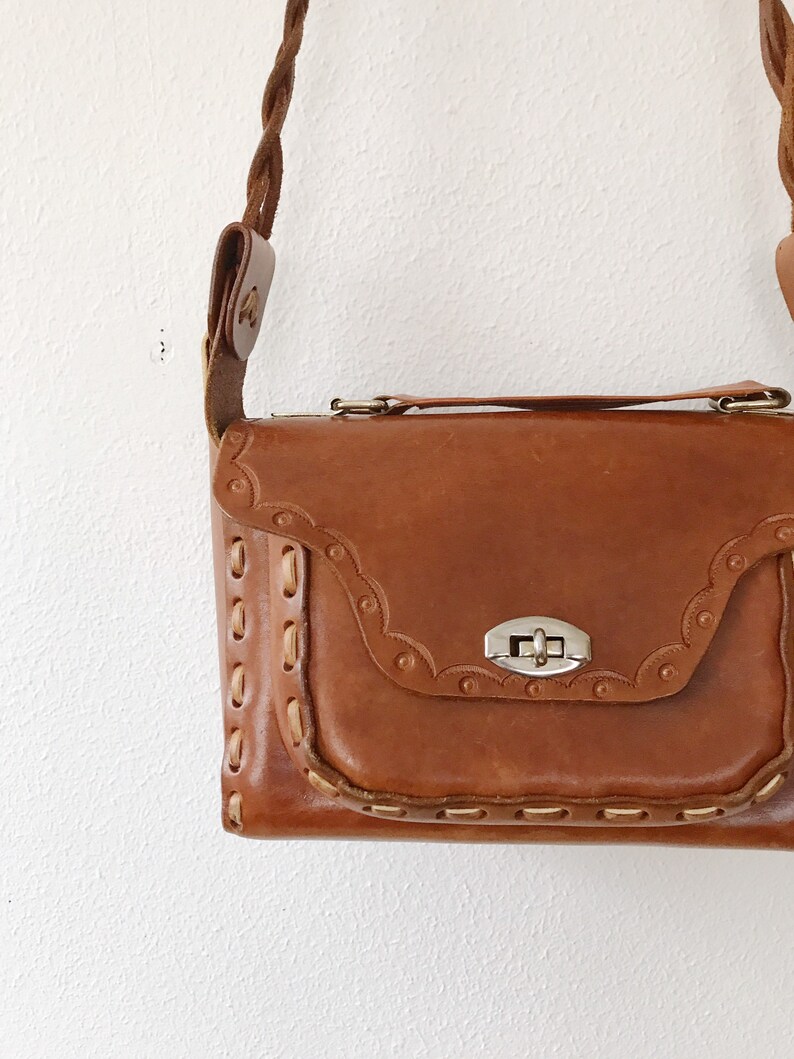 Brown Leather Bag / Vintage Top Handle Bag / Leather Shoulder Etsy
