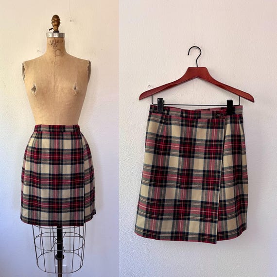 Inverness plaid skirt / wool plaid skirt / plaid wrap skirt