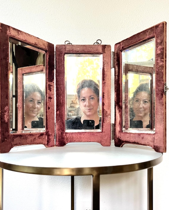 Victorian Mirror / Antique travel mirror / Train Vanity Mirror