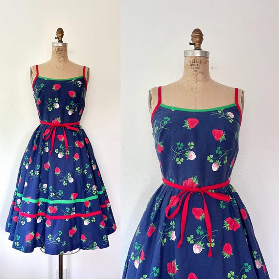 vintage sundress / 70s vintage summer dress / Strawberries and Clover dress