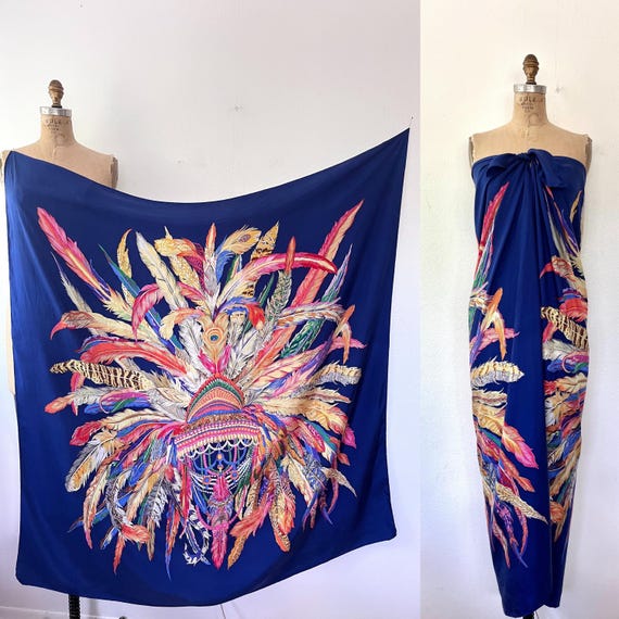 vintage silk scarf / silk scarf wrap / carnival head-dress scarf