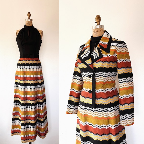 70s maxi dress / vintage 70s two-piece dress / Julie Whyte dress