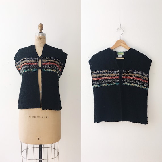 vintage knit vest / black sweater vest / 70s sweat