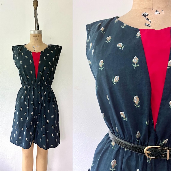 vintage romper / vintage playsuit / Floral lounging Romper