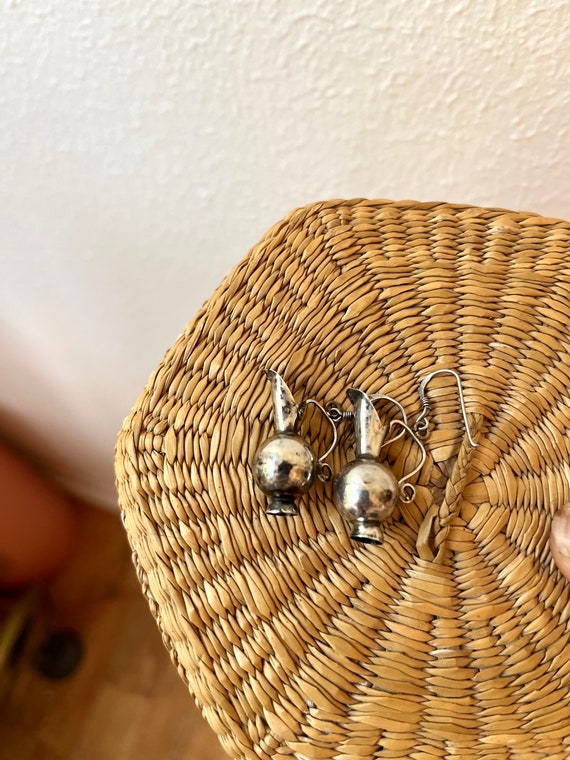 vintage silver earrings / sterling sculptural earrings / pitcher earrings