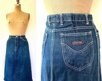 Vintage jeanskjol / jeanskjol med lantmärke / blå jeanskjol från 80-talet