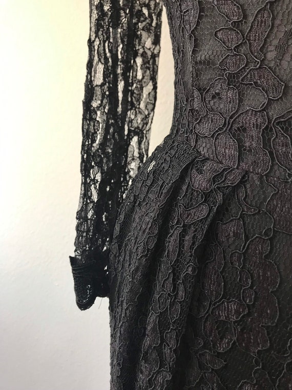 black cocktail dress / black lace dress / 80s lac… - image 5
