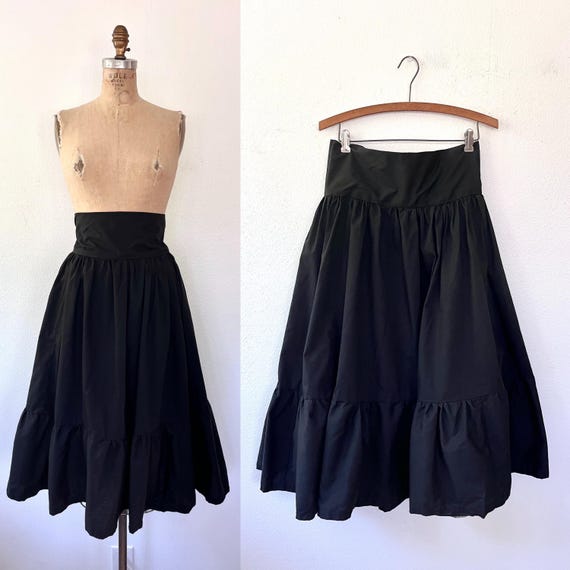 vintage black skirt / high waisted skirt / 80s cotton skirt
