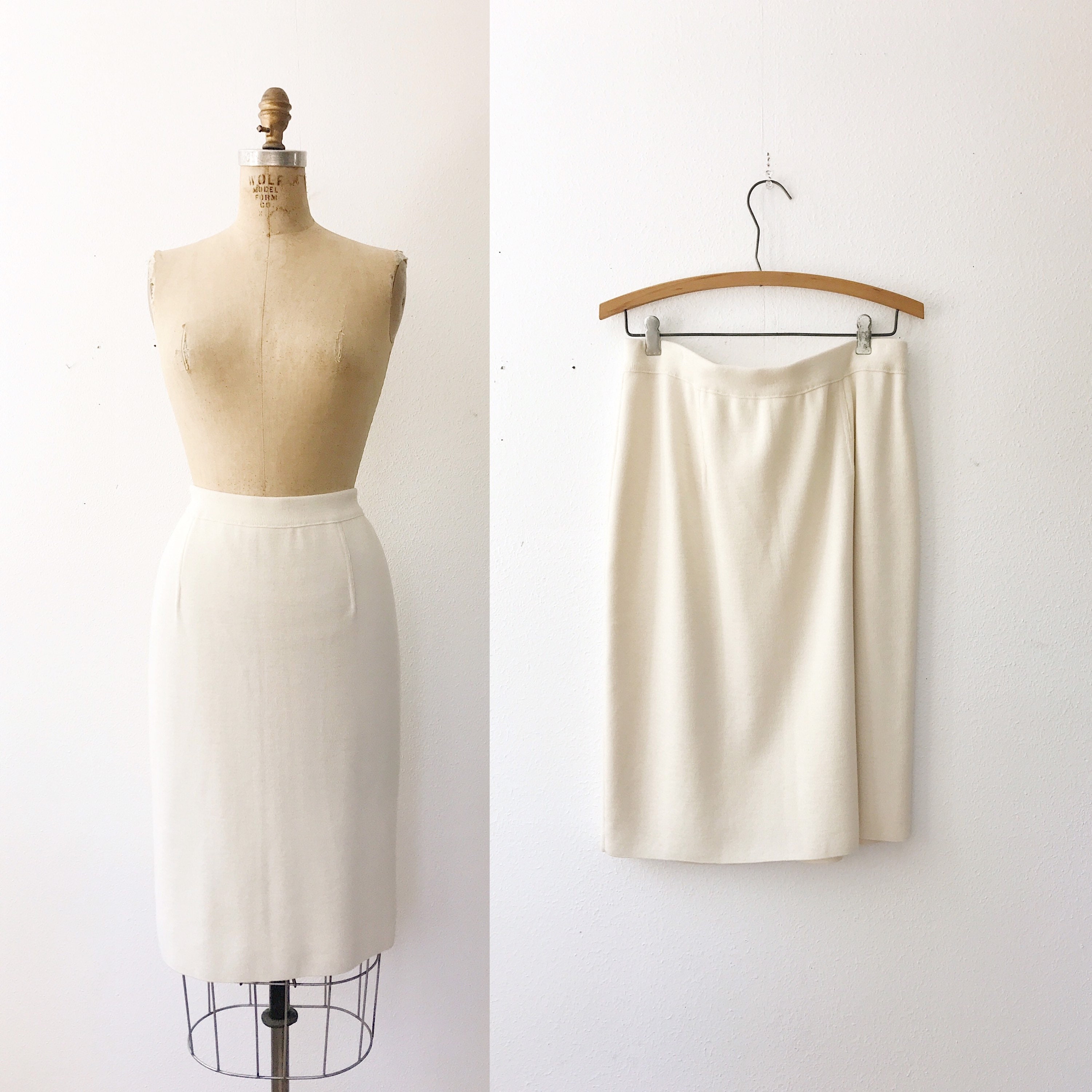 vintage knit skirt / 90s cream knit skirt / Italian Merino Sweater skirt