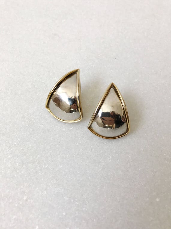 SALE Tricorn Petal earrings / hammered earrings / multi metals earrings