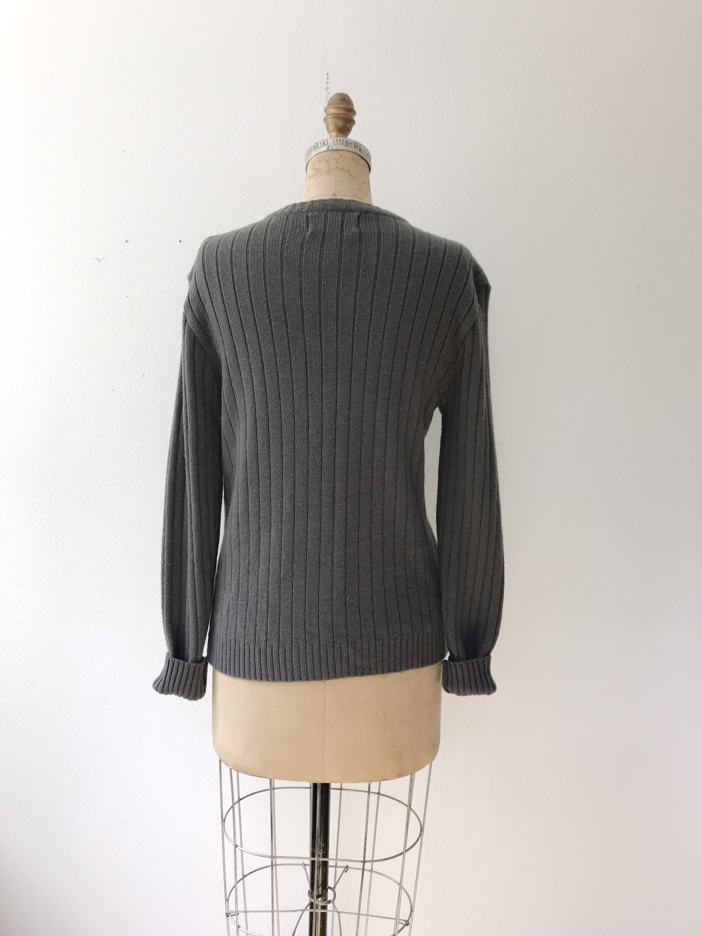 vintage cardigan / gray knit cardigan / vintage ribbed sweater