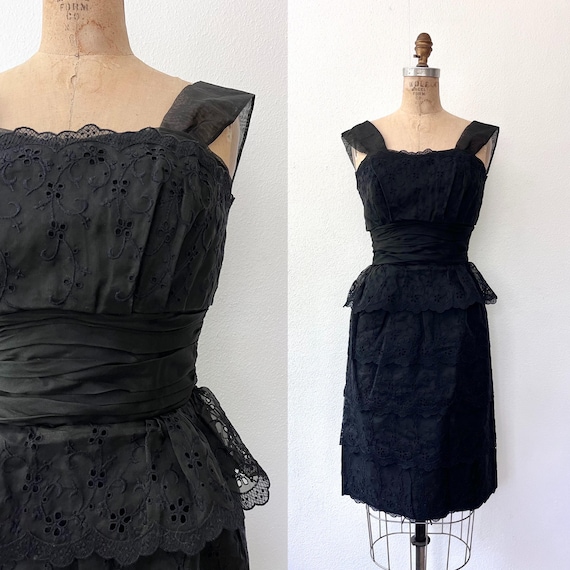 black lace dress / 60s vintage dress / Eyelet Lace dress