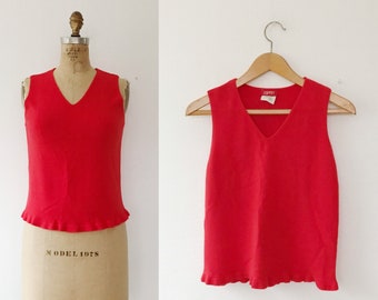 vintage Esprit tank / 80s knit tank / Esprit tomato sweater