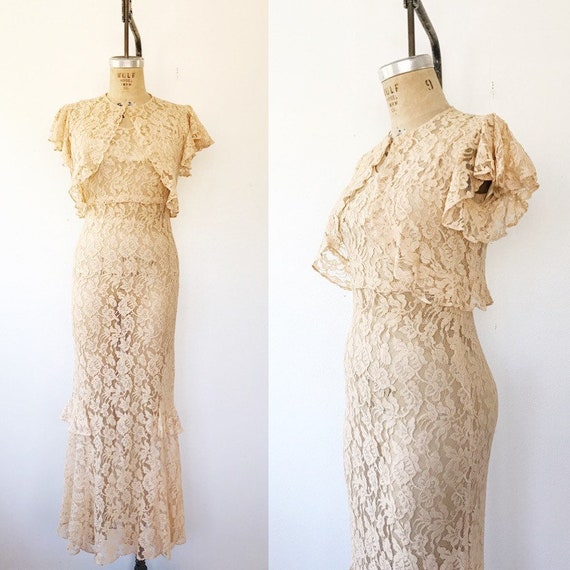 1930s lace evening gown / vintage lace dress / Dov