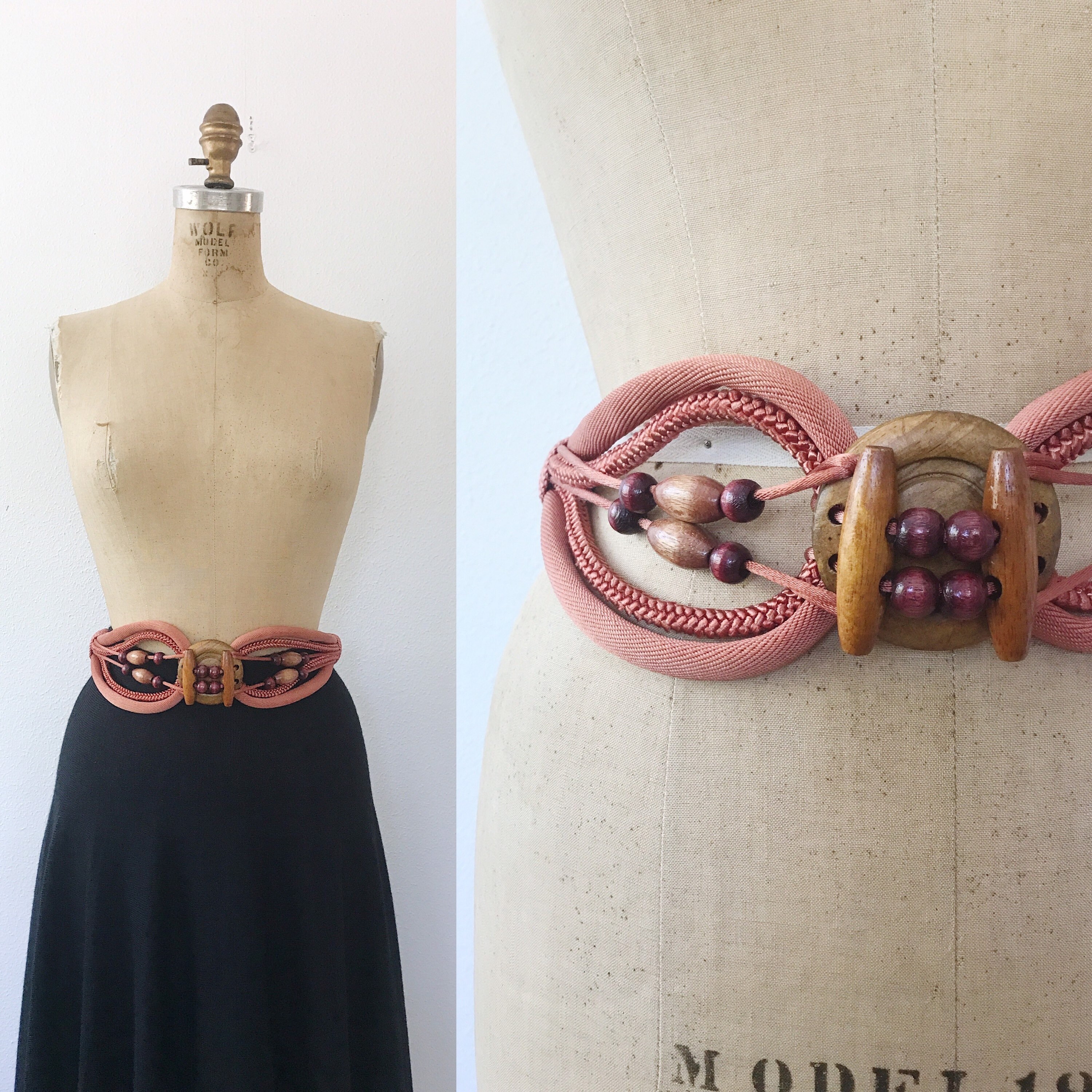 SALE vintage belt / 80s statement belt / vintage Silk & Wood belt